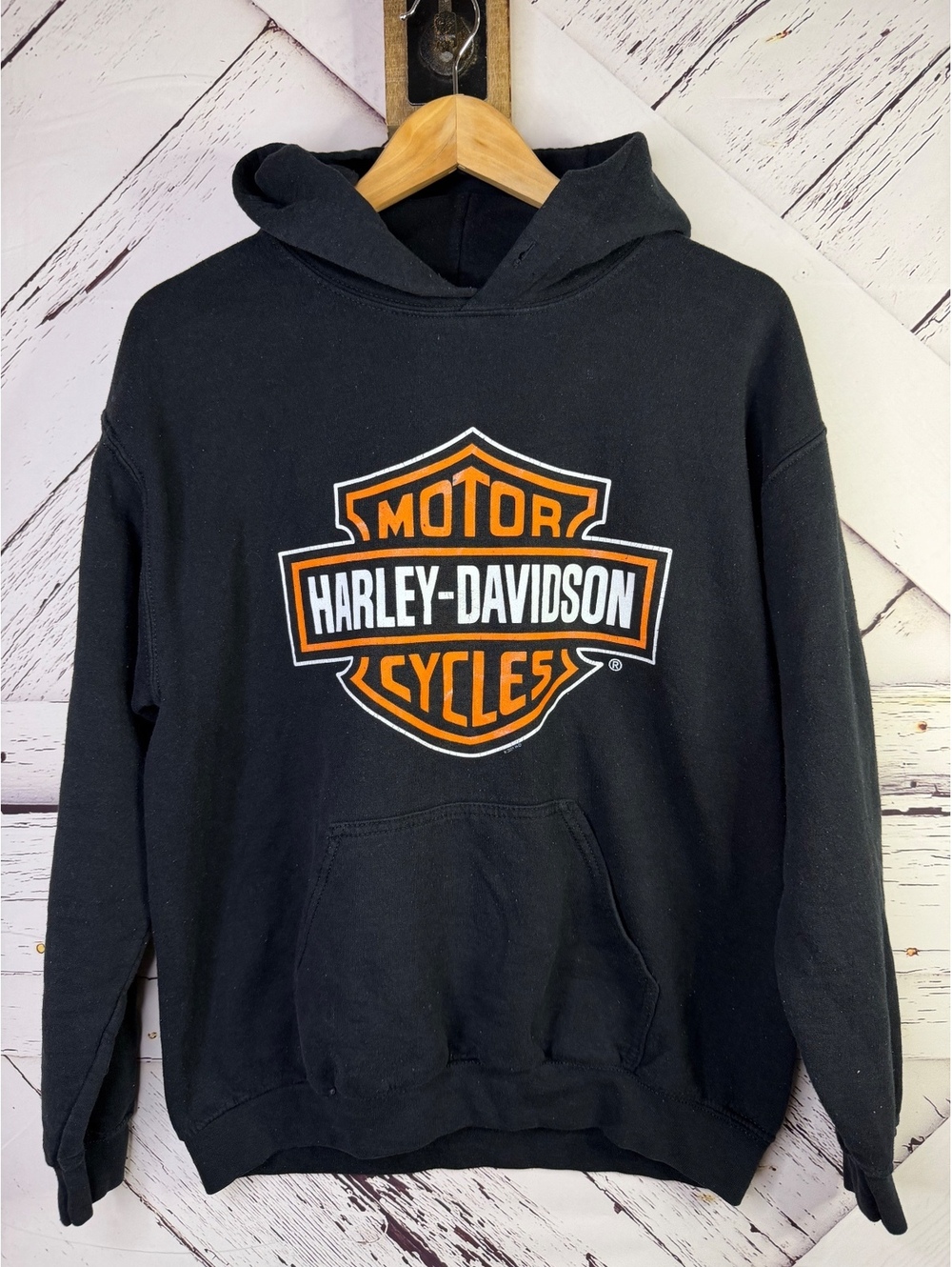 VTG Harley Davidson Hoodie Black Pullover Sweatshirt Bar & Shield Graphic Men S